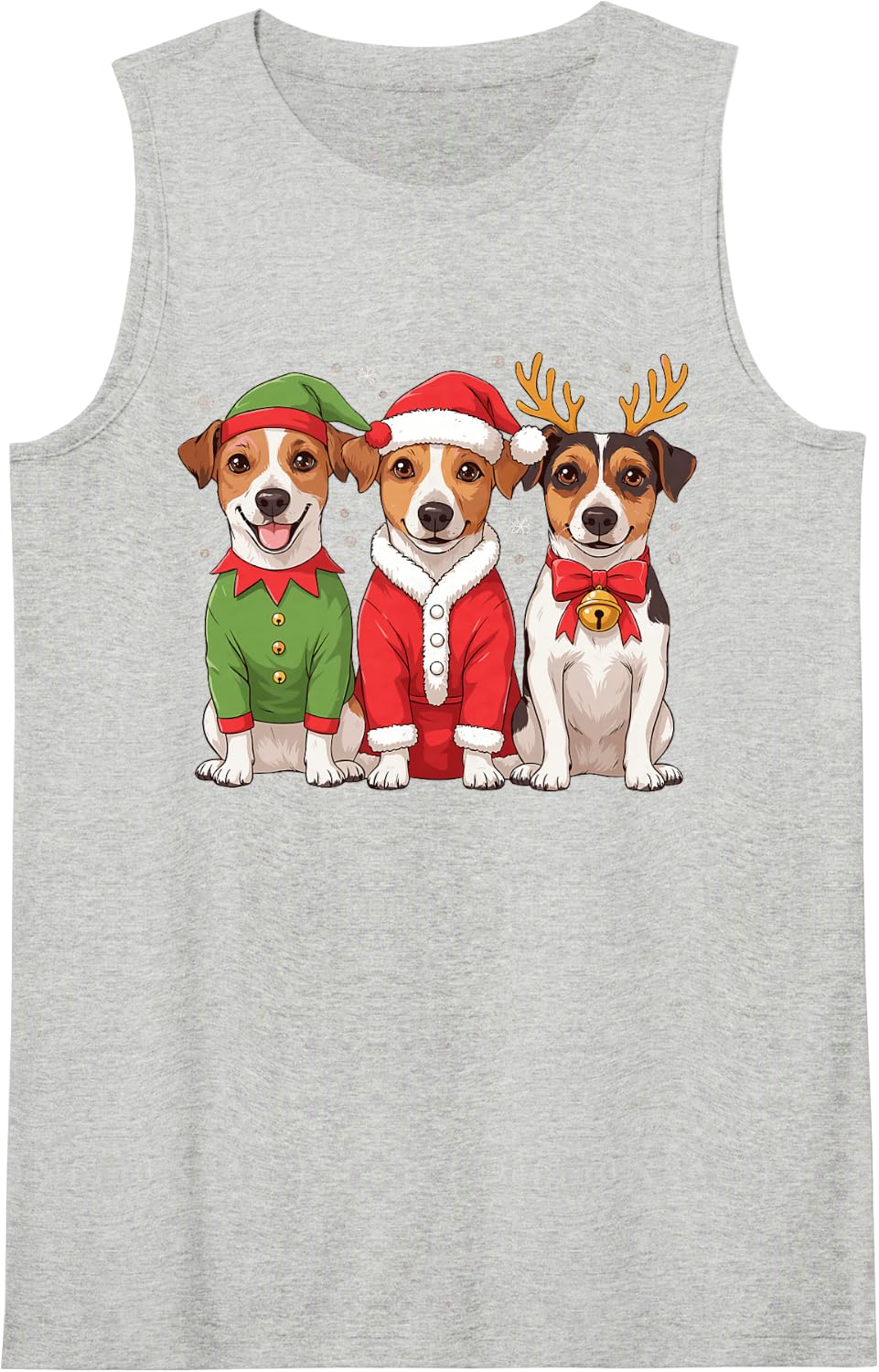 Jack Russell Terrier Christmas Puppies Elf Santa Reindeer Sleeveless Tank Top - Heather Grey
