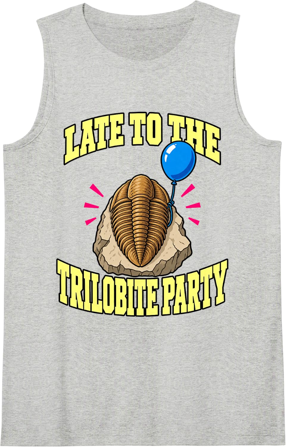 Paleontology Late to The Trilobite Party Balloon Nerd Sleeveless Tank Top - Heather Grey