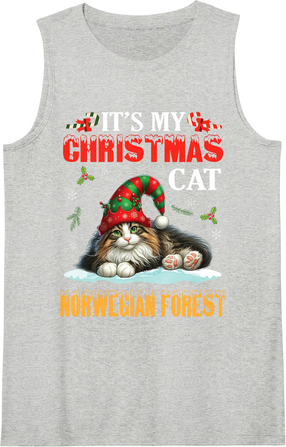 It’s My Christmas Cat Norwegian Forest Merry Day Mom Dad Sleeveless Tank Top - Heather Grey