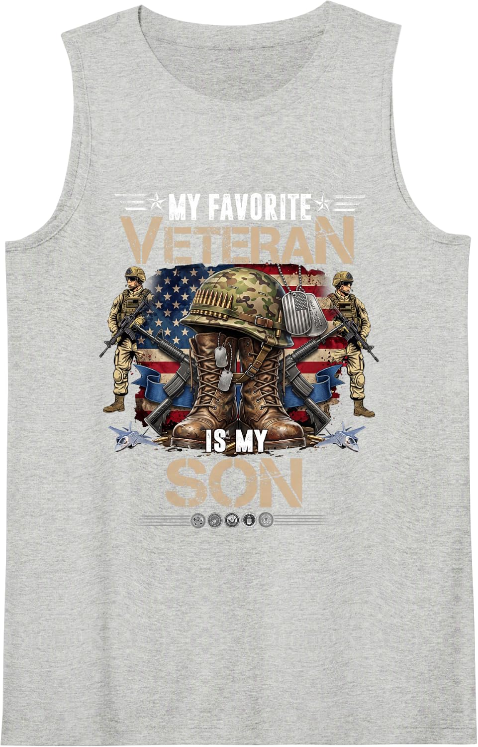 My Favorite Veteran is My Son Father's Day Veteran Day Sleeveless Tank Top - Heather Grey