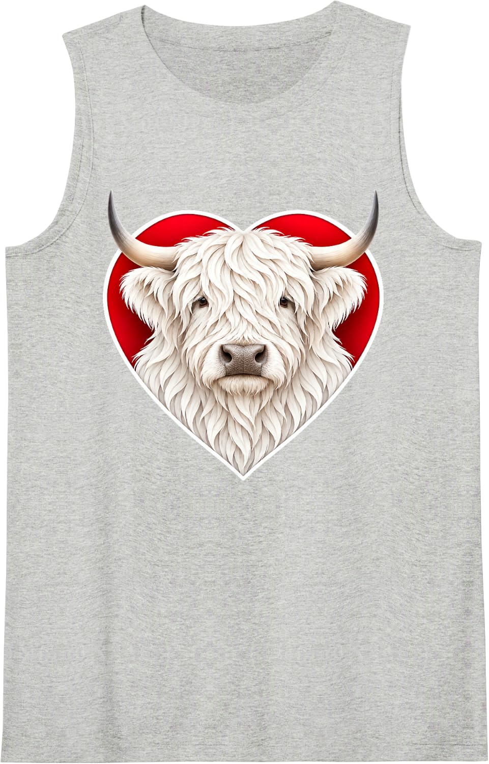 White Highland Cow Heart Sleeveless Tank Top - Heather Grey