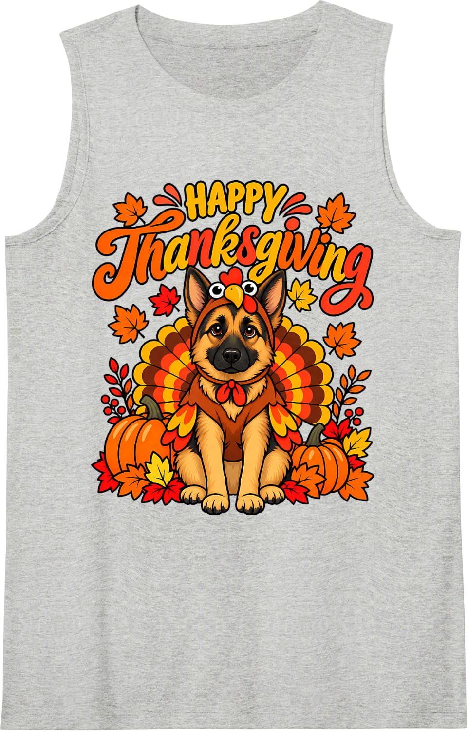 Happy Thanksgiving German Shepherd Dog Turkey Day Fall Sleeveless Tank Top - Heather Grey