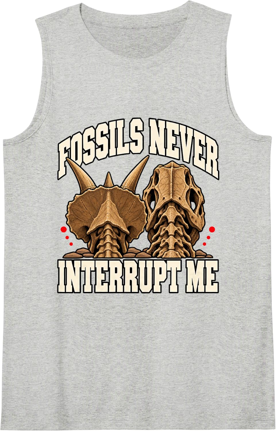Paleontology Fossils Never Interrupt Me Skull Paleontologist Sleeveless Tank Top - Heather Grey