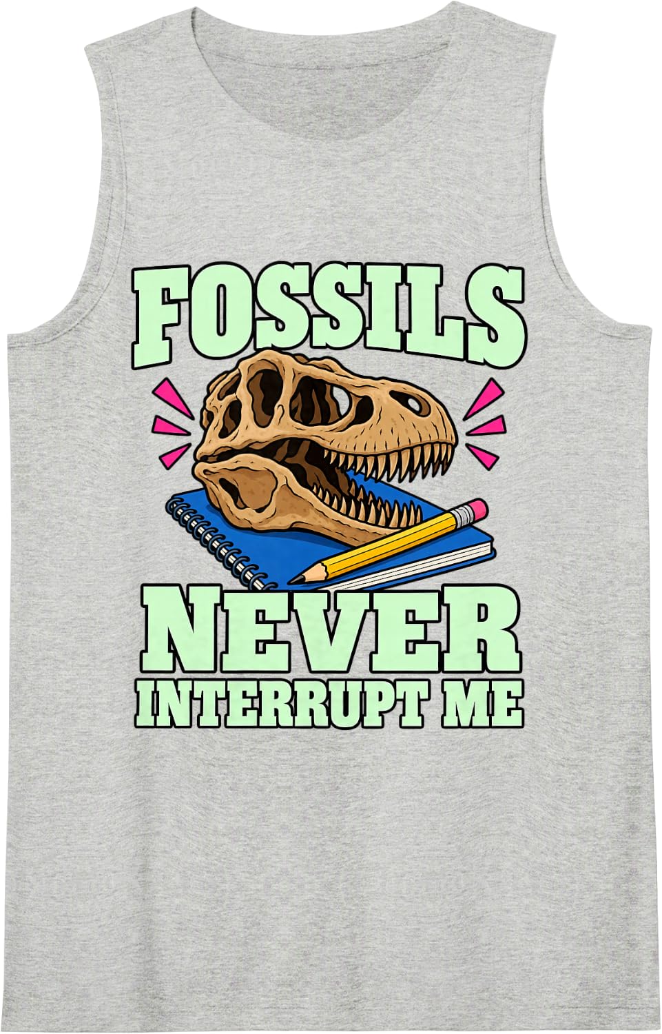 Paleontology Fossils Never Interrupt Me Skull Hunter Funny Sleeveless Tank Top - Heather Grey