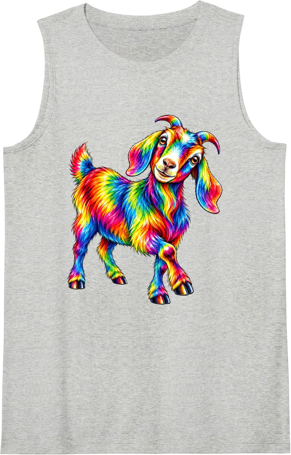 Colorful Rainbow Goat Cute Farm Animal Artistic Illustration Sleeveless Tank Top - Heather Grey