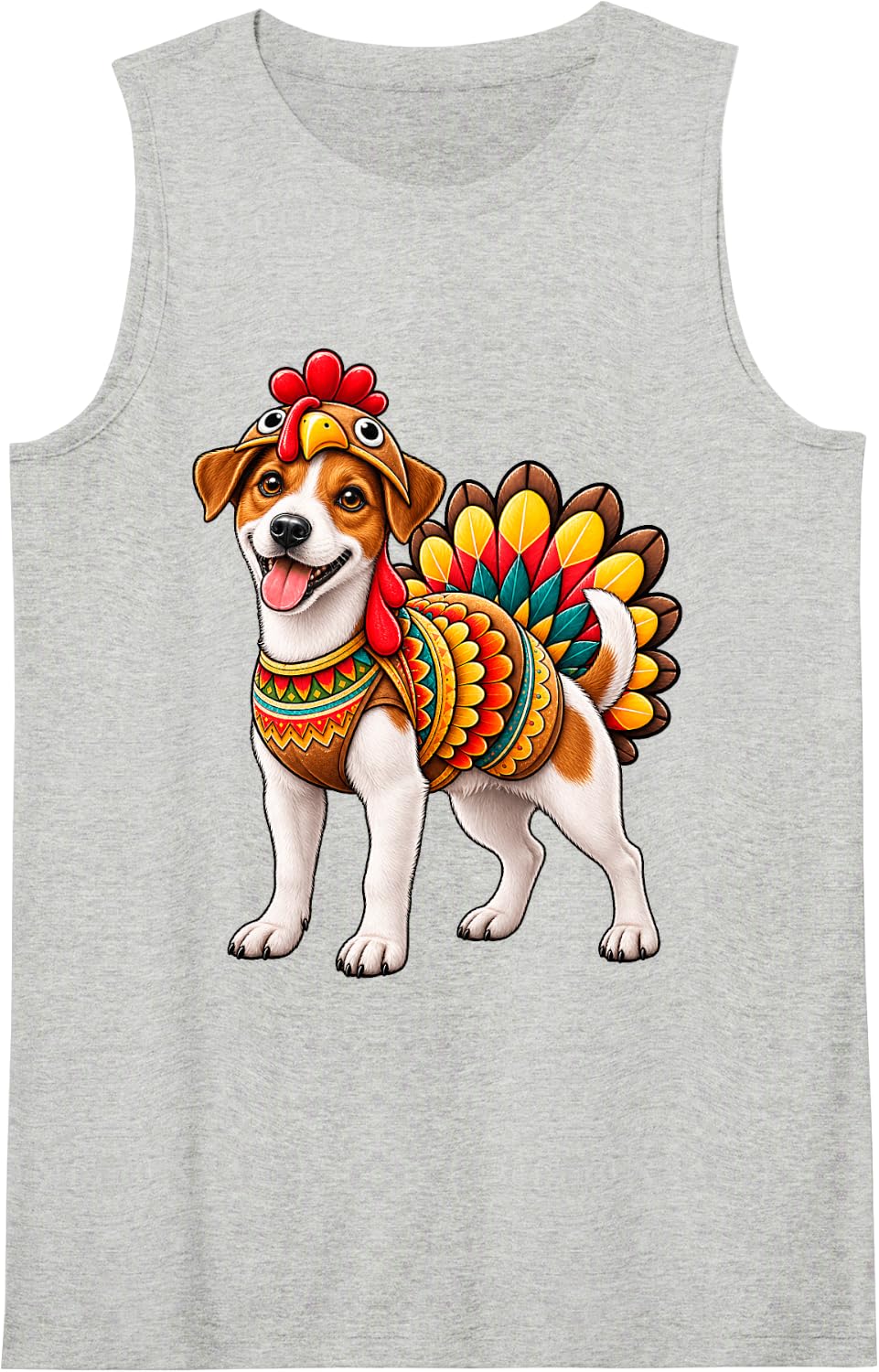 Funny Jack Russell Terrier Turkey Costume Thanksgiving Dog Sleeveless Tank Top - Heather Grey