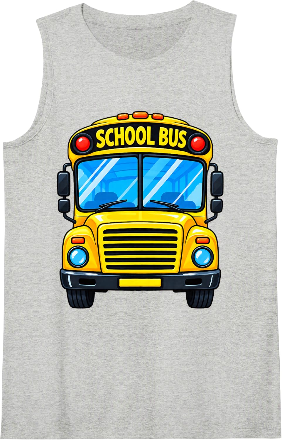 School Bus Cartoon Yellow Bus Sleeveless Tank Top - Heather Grey