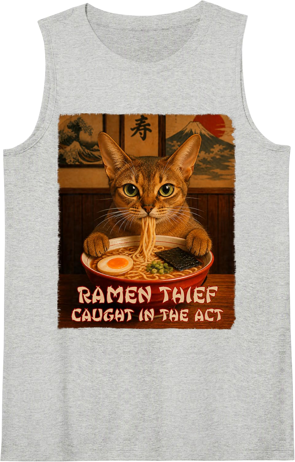 Abyssinian Ramen Cat - Ramen Thief - Grunge Tank Top - Heather Grey
