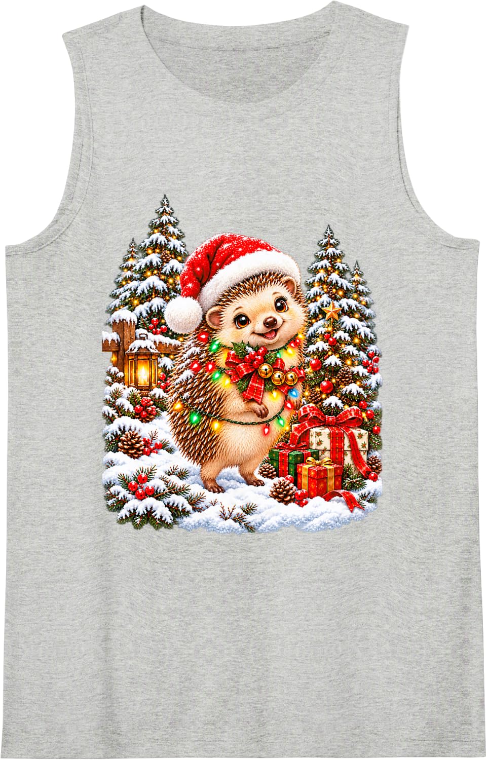 Cute Hedgehog Christmas Santa Snow Scene Sleeveless Tank Top - Heather Grey