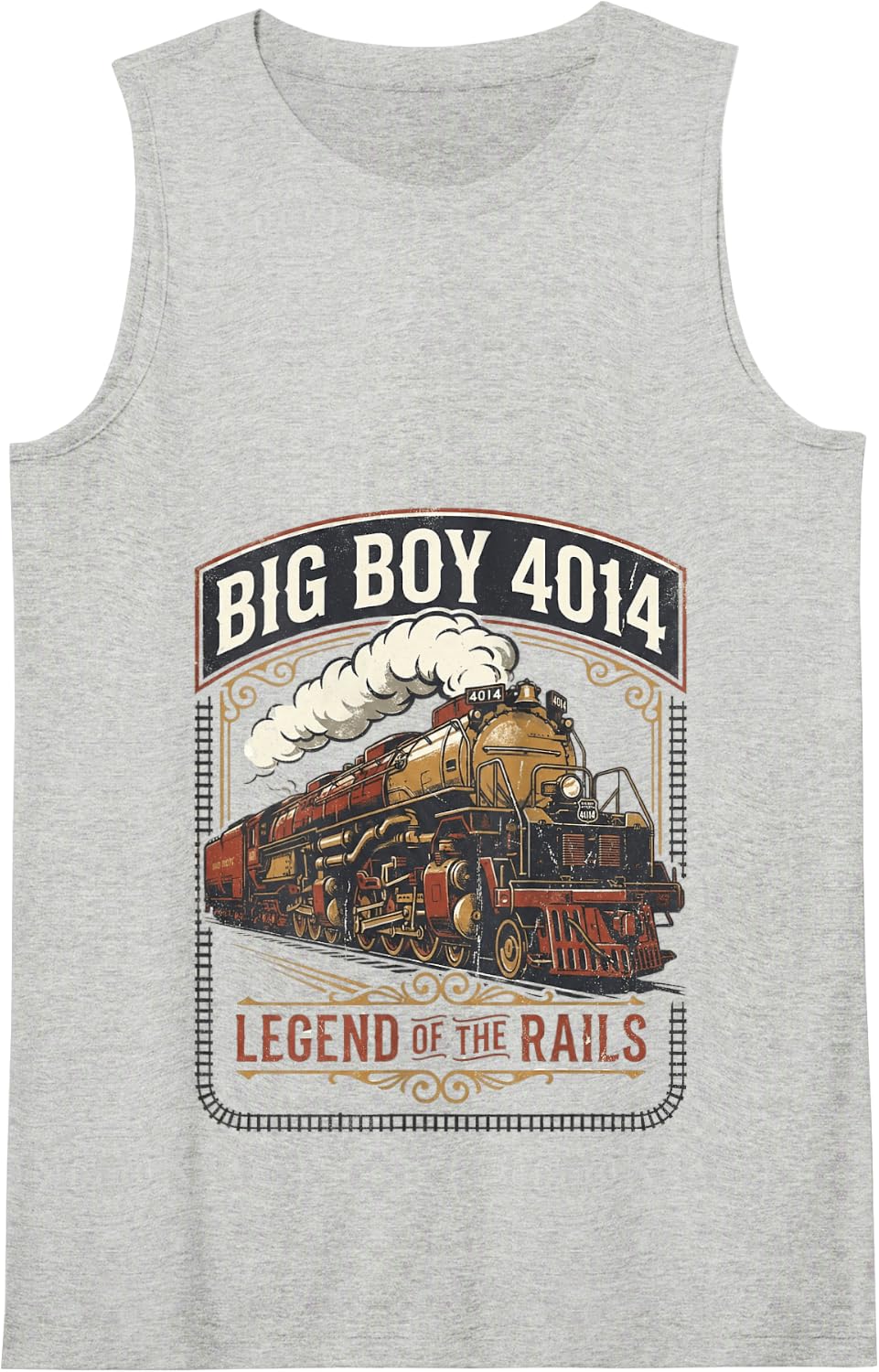 Big Boy 4014 Steam Engine Locomotive Train Vintage Railroad Tank Top - Heather Grey