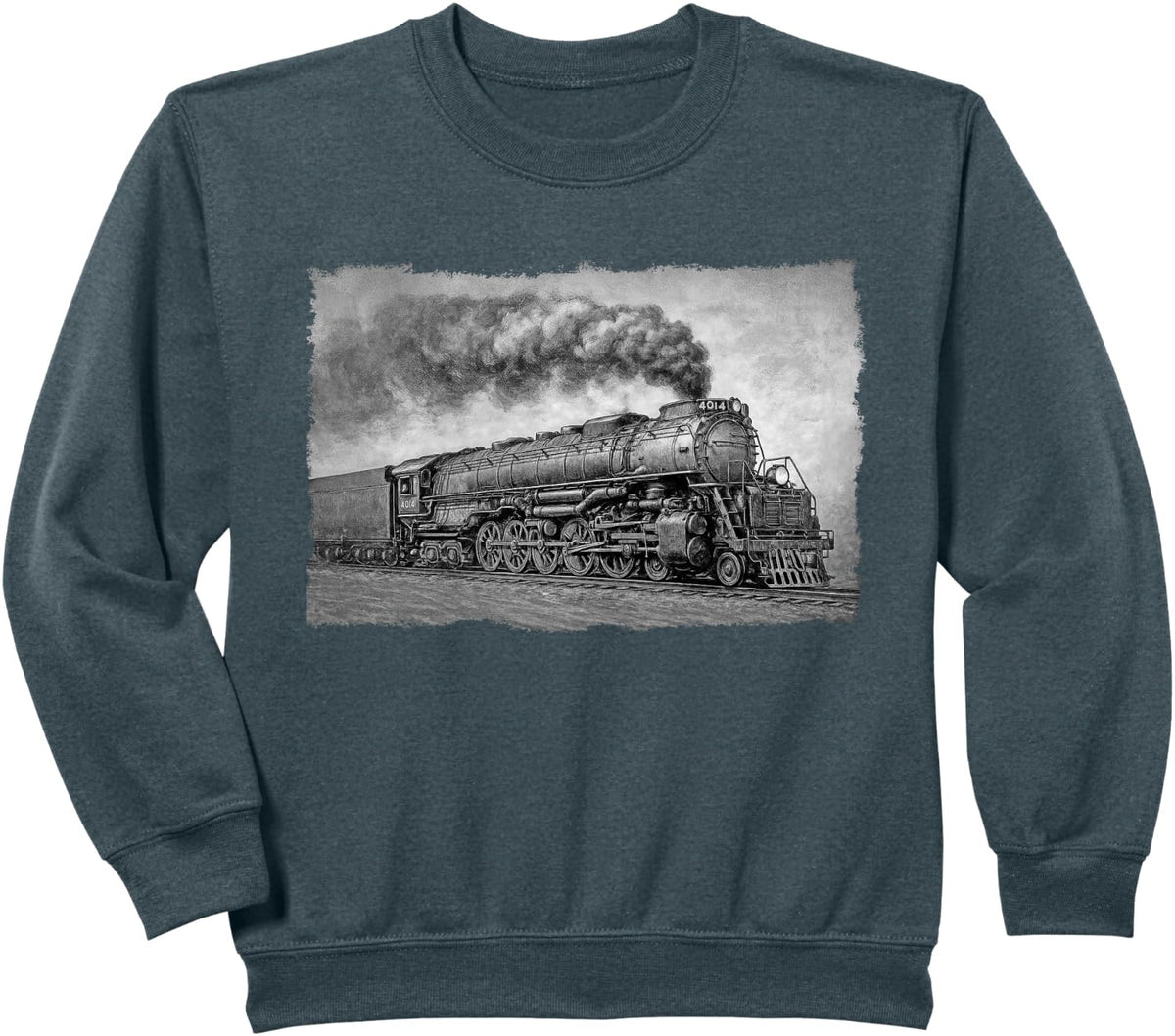 1940s Big Boy Steam Engine Locomotive - Vintage 4014 Train Sweatshirt - Dark Heather Grey