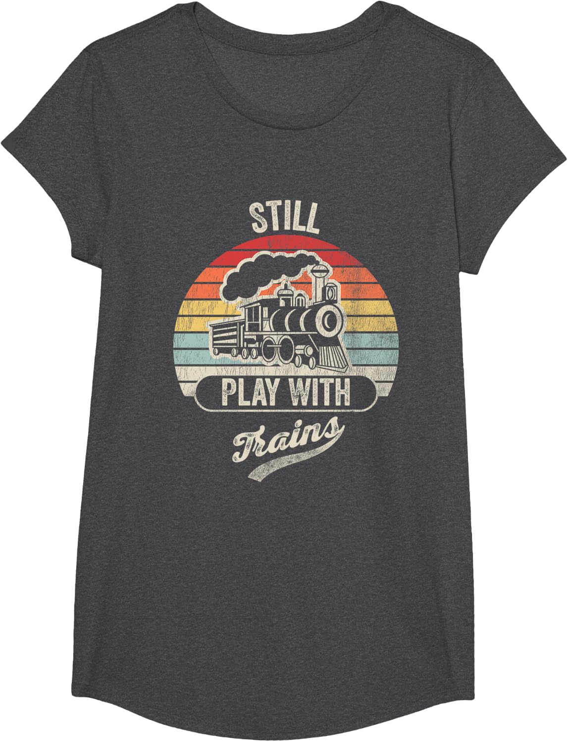Still Play with Trains Funny Retro Vintage Locomotive Graphi T-Shirt - Girls Dark Heather Grey