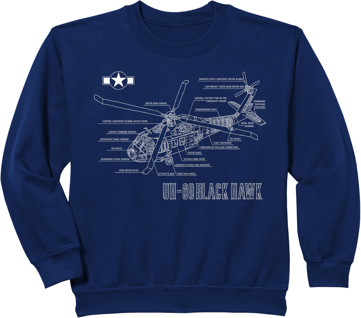 American UH 60 Black Hawk Helicopter Sweatshirt - Navy Blue