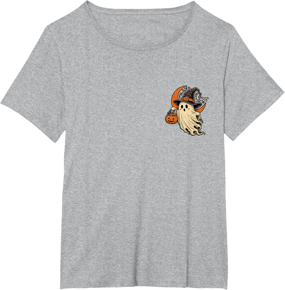 Spooky Season Ghost Witch Halloween Vibes Front and Back T-Shirt - Heather Grey