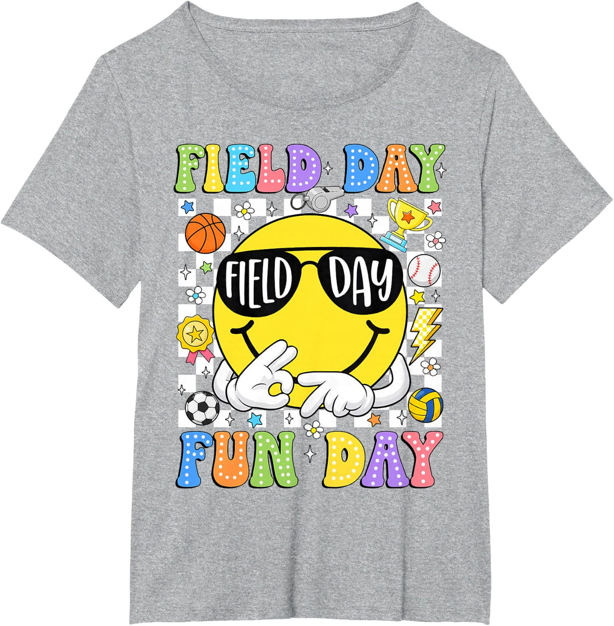 67 Field Day Fun Day Six Seven Smile Face Teacher Boys Kids T-Shirt - Heather Grey