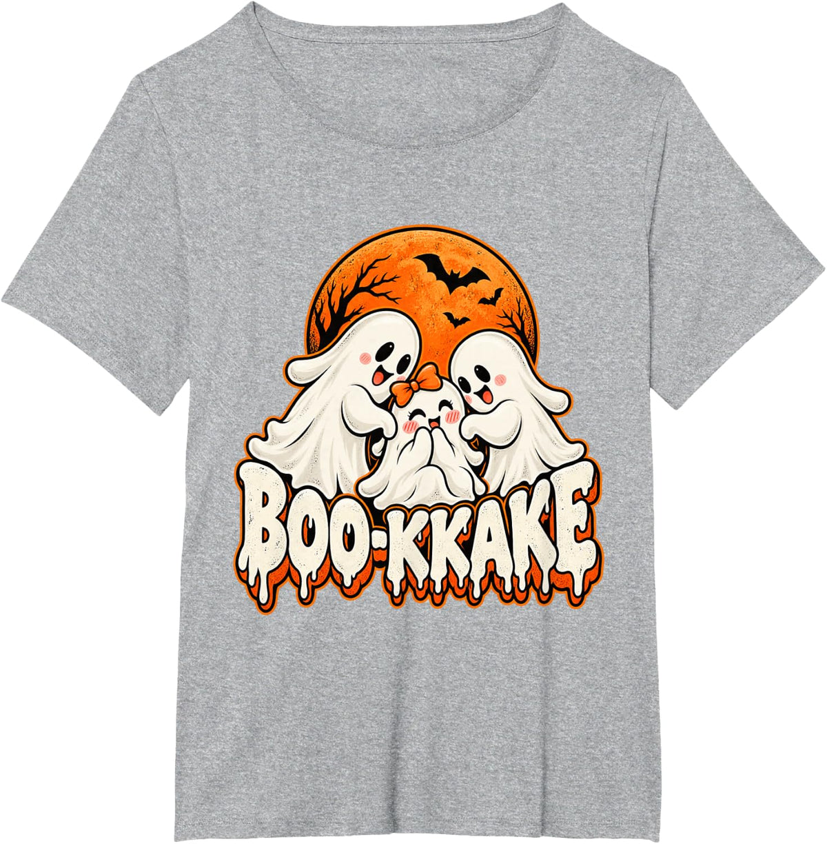 Boo-kkake Funny Halloween Ghost Spooky Seasons Horror T-Shirt - Heather Grey