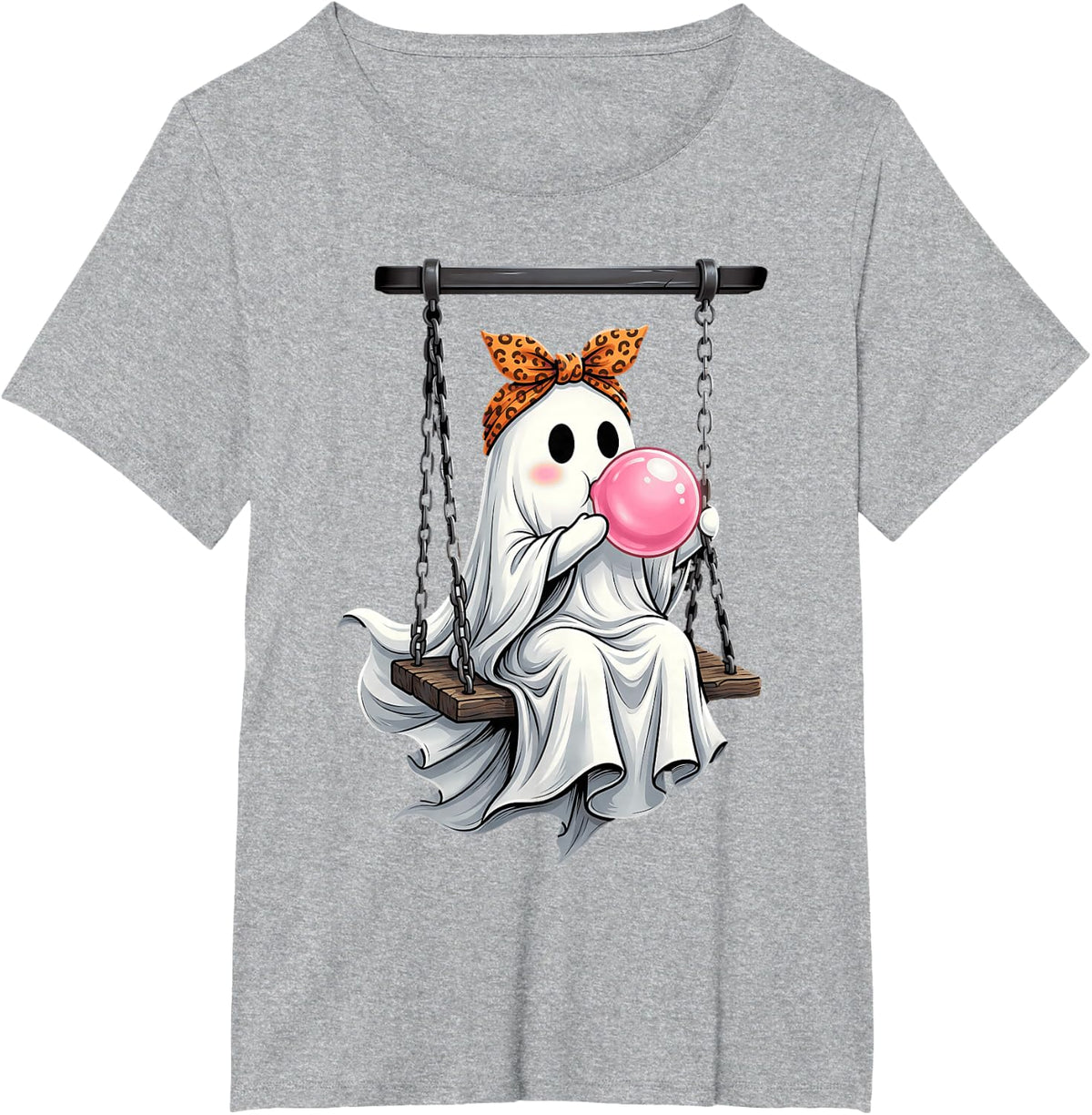 Halloween Ghost Blowing Bubblegum Pumpkin Spooky Season T-Shirt - Heather Grey