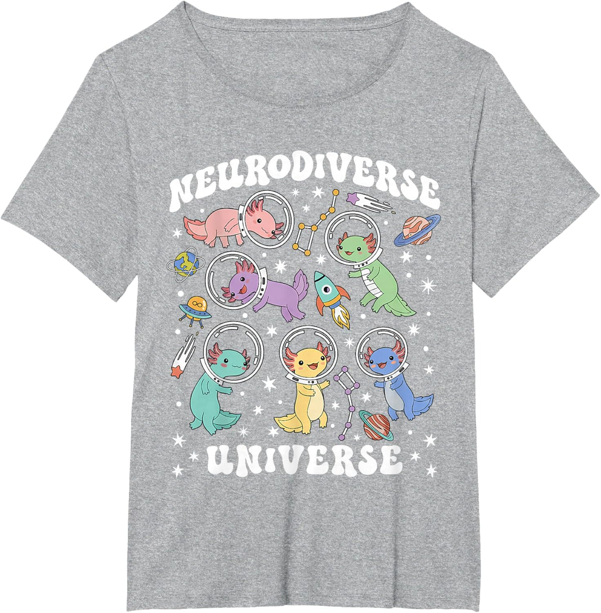 Neurodiverse Universe Axolotl Space Autism ABA Therapist T-Shirt - Heather Grey