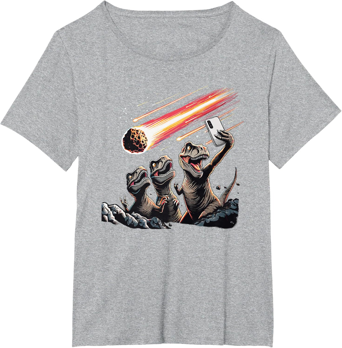 T-Rex Selfie Novelty Men Kids Women Funny Dinosaur T-Shirt - Heather Grey