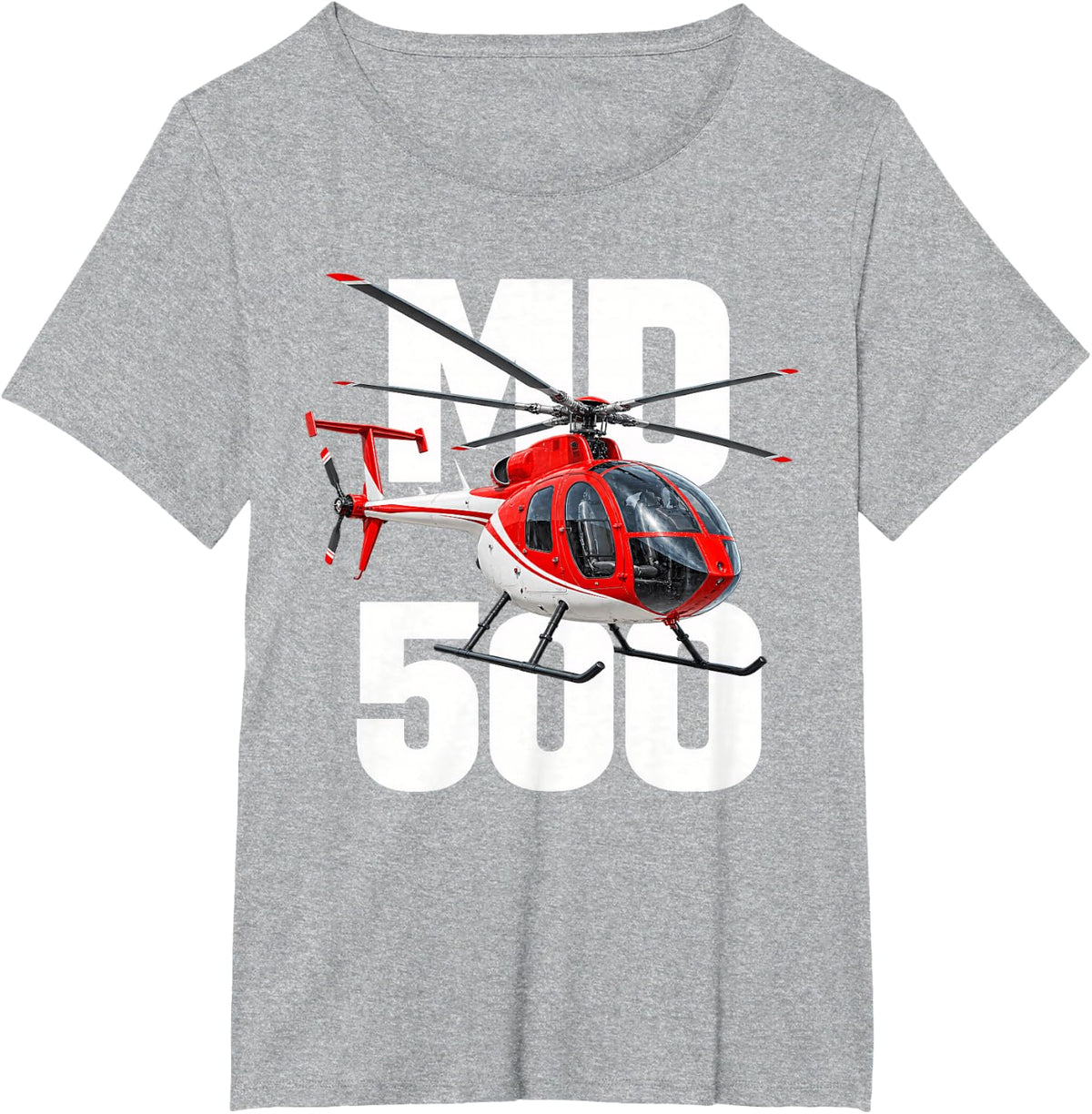 Md 500 Red Helicopter T-Shirt - Heather Grey