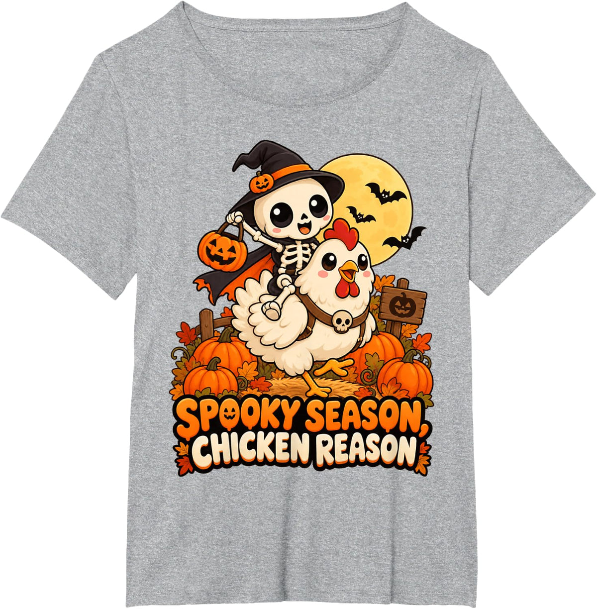 Spooky Season Chicken Reason Halloween Riding Skeleton T-Shirt - Heather Grey