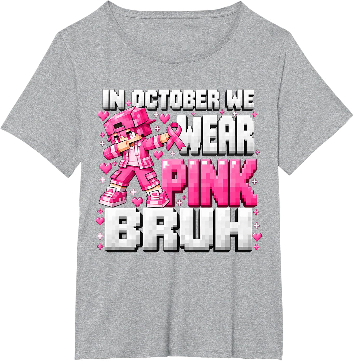 October We Wear Pink Bruh Pixel Breast Cancer Awareness Boys T-Shirt - Heather Grey