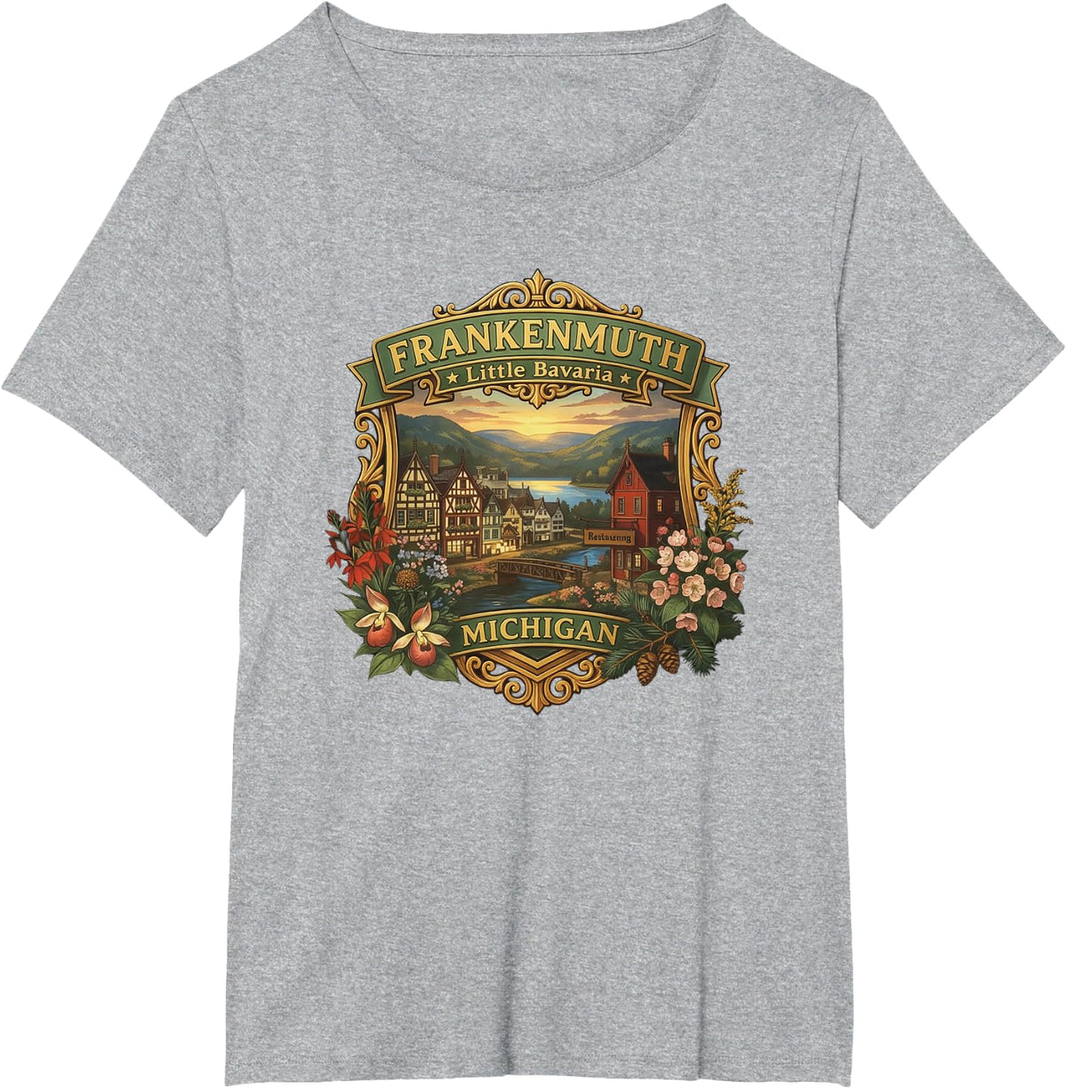 Frankenmuth Michigan Little Bavaria German Novelty Souvenirs T-Shirt - Heather Grey