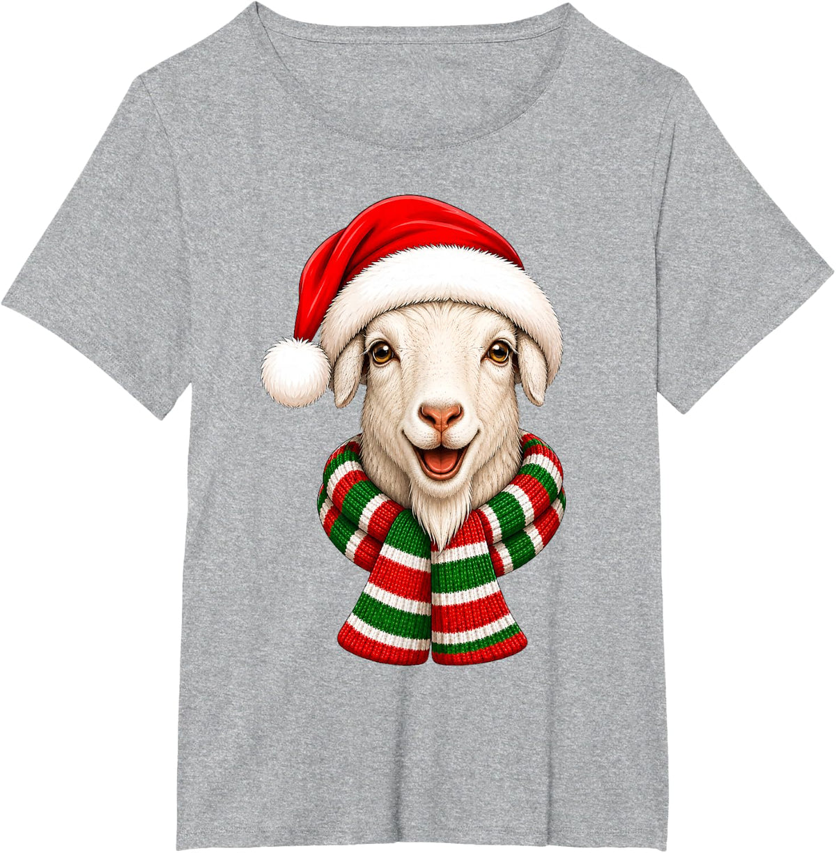 Goat Christmas Santa Hat Scarf Fun Goat Animal Lover Xmas T-Shirt - Heather Grey