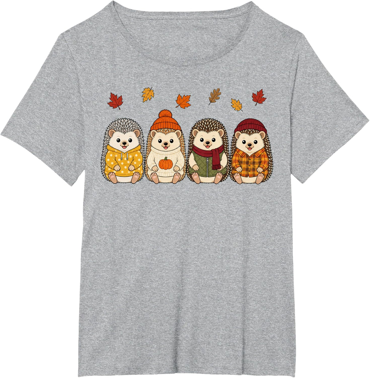 Hedgehog Fall Autumn Season Pumpkin T-Shirt - Heather Grey