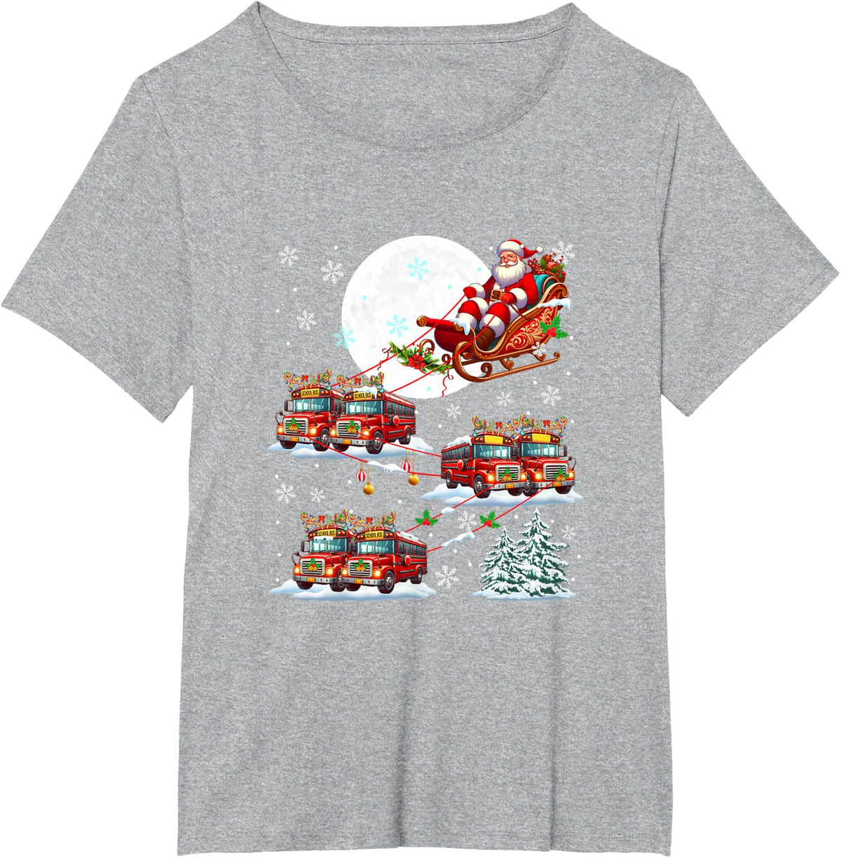 Santa Sleigh Reindeer School Buses Matching Driver Christmas T-Shirt - Heather Grey