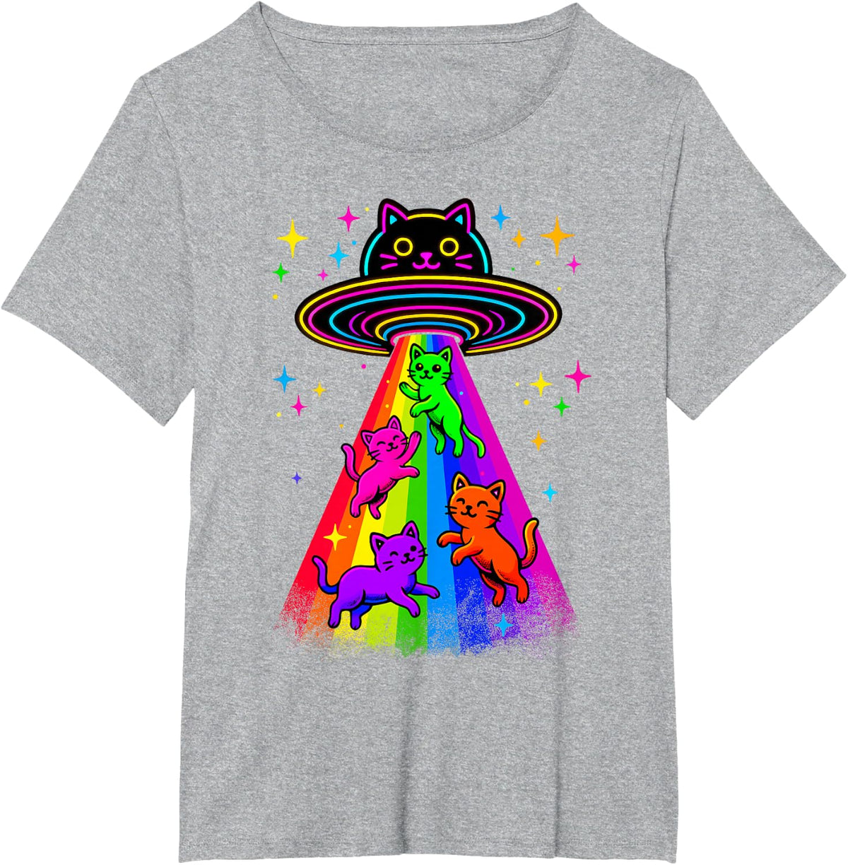 Cat UFO Cute Kitty Alien Spaceship Funny Cat Gifts T-Shirt - Heather Grey