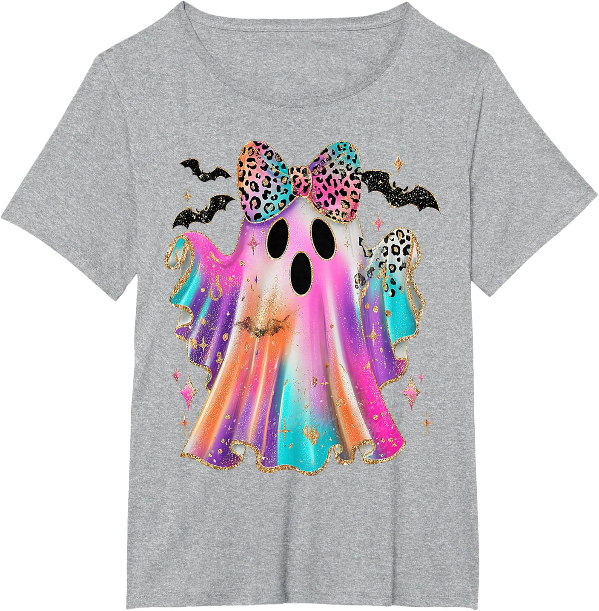 Leopard Coquette Ghost Halloween Spooky Season Fall Autumn T-Shirt - Heather Grey