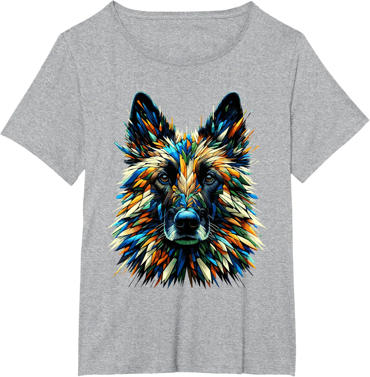 Polygon Art Belgian Malinois Shepherd Dog T-Shirt - Heather Grey