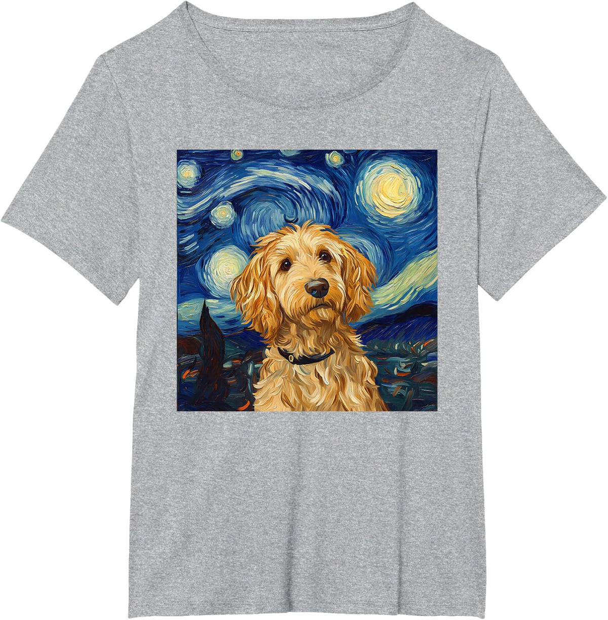 Goldendoodle Van Gogh Starry Night T-Shirt Tee for Dog Lovers - Heather Grey