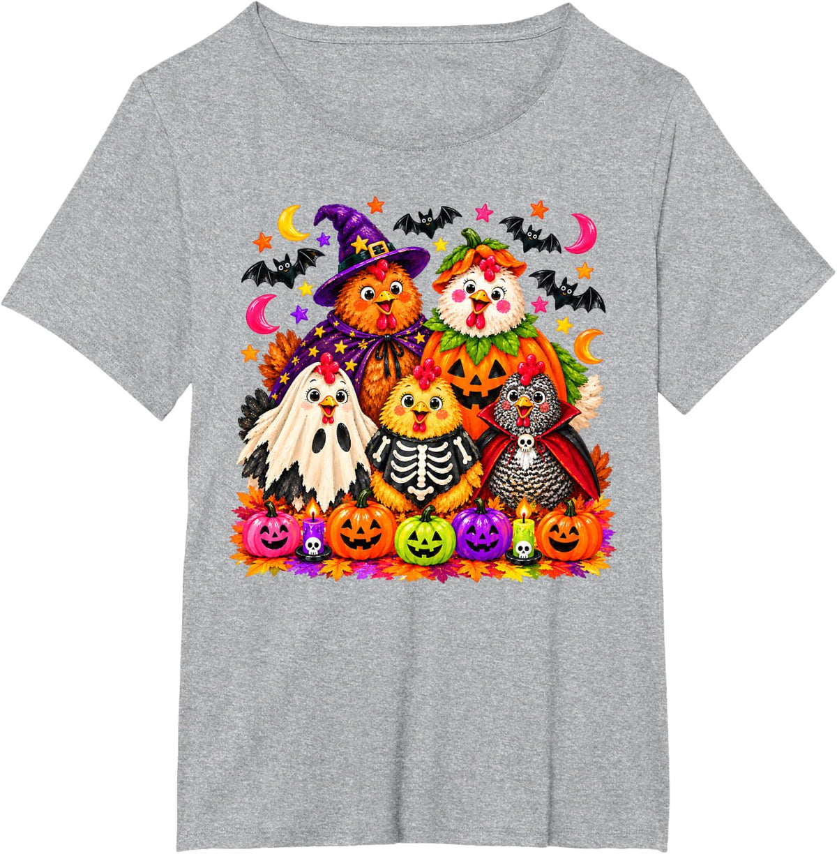 Funny Chicken Halloween Costume Ghost Pumpkin Skeleton Kids T-Shirt - Heather Grey