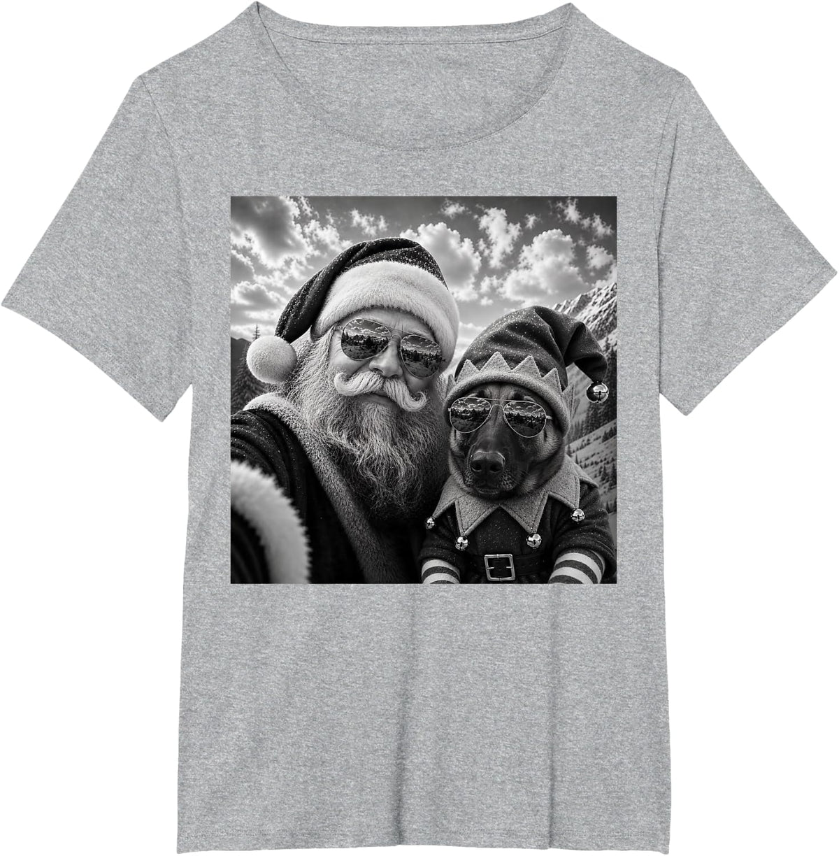 Funny Santa Selfie with Belgian Malinois Dog Christmas T-Shirt - Heather Grey