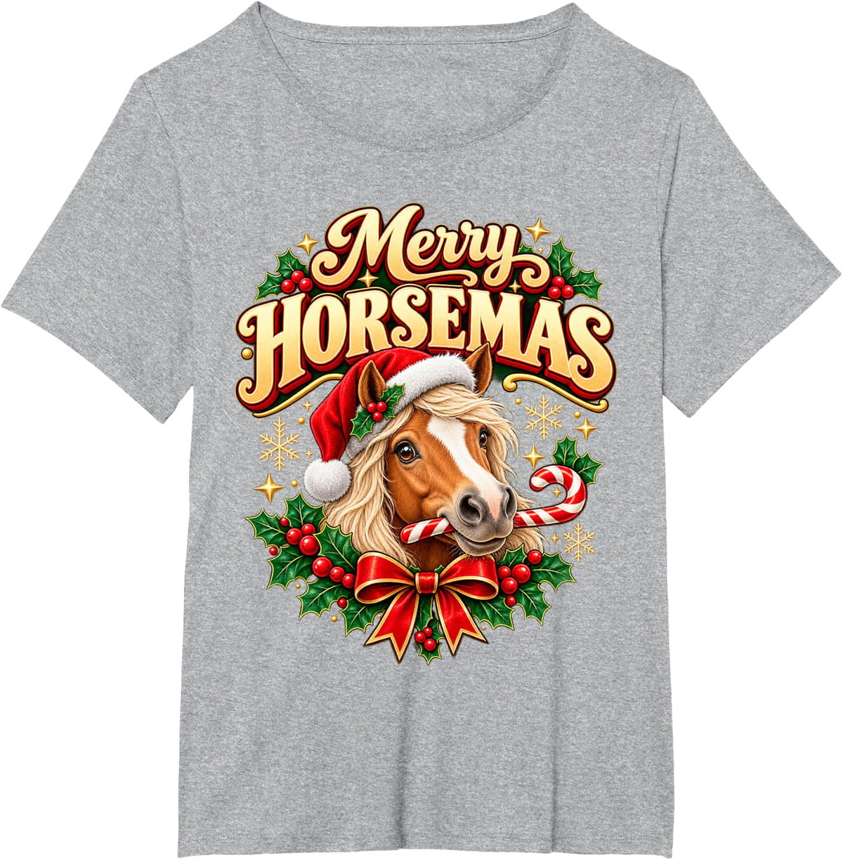 Merry Horsemas Funny Horse Lover Christmas Riding T-Shirt - Heather Grey