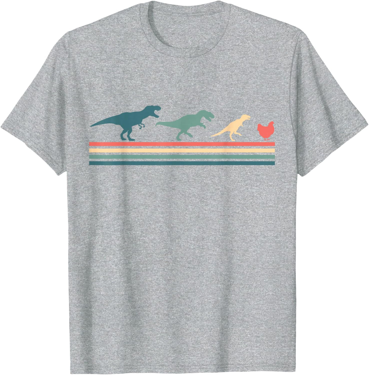Dinosaur to Chicken - Funny Evolution T-Shirt - Heather Grey
