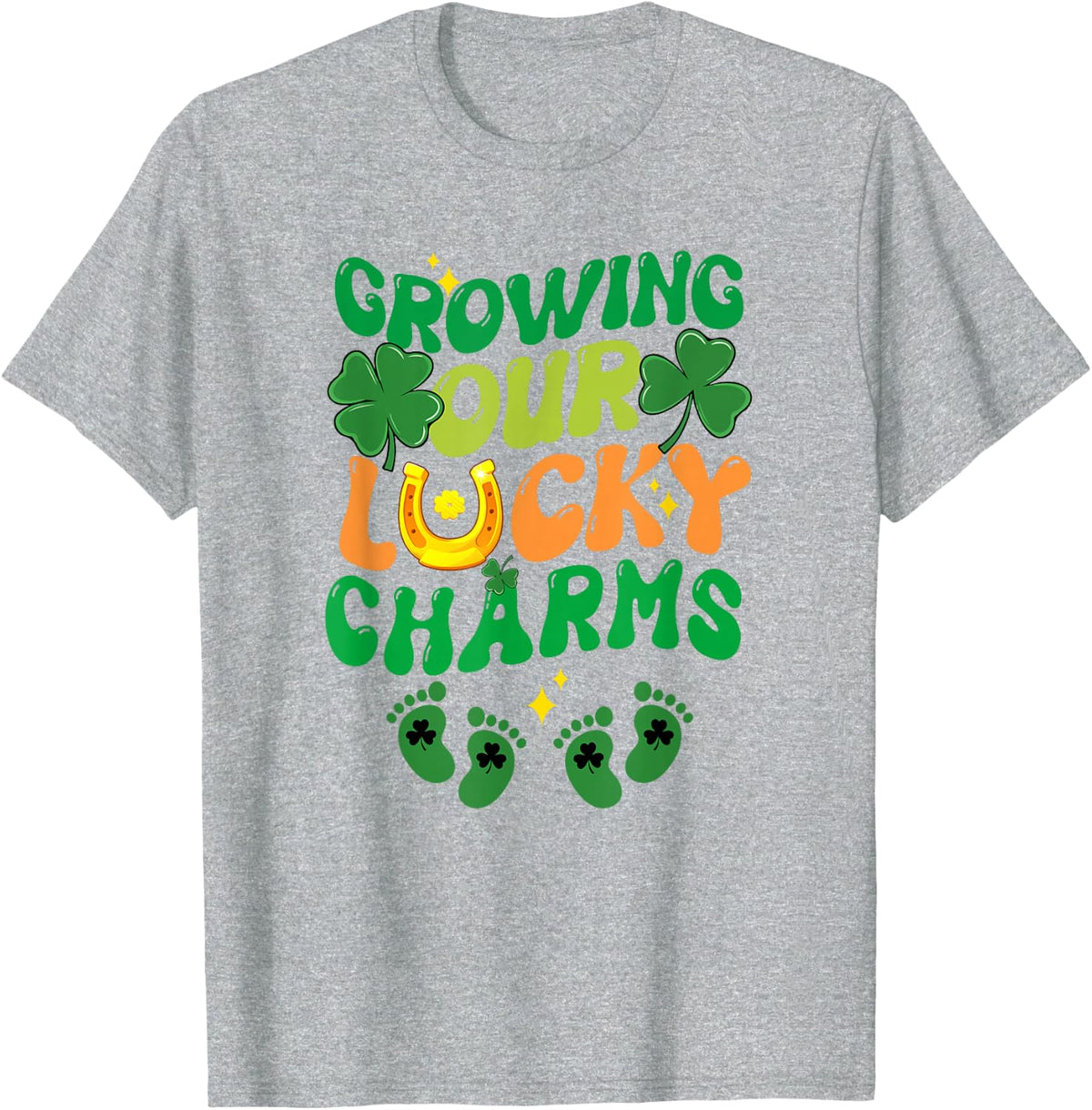 Growing Our Lucky Charms St Patrick's Day Twins Pregnancy T-Shirt - Heather Grey