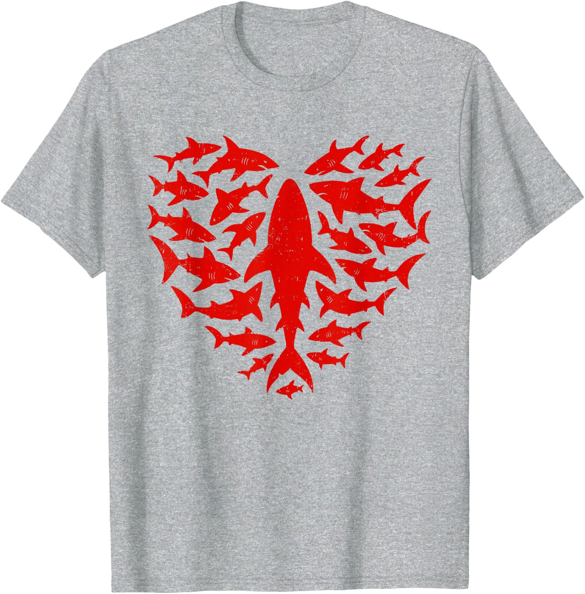 Shark Heart Ocean Funny Valentines Day Men Women Kids T-Shirt - Heather Grey