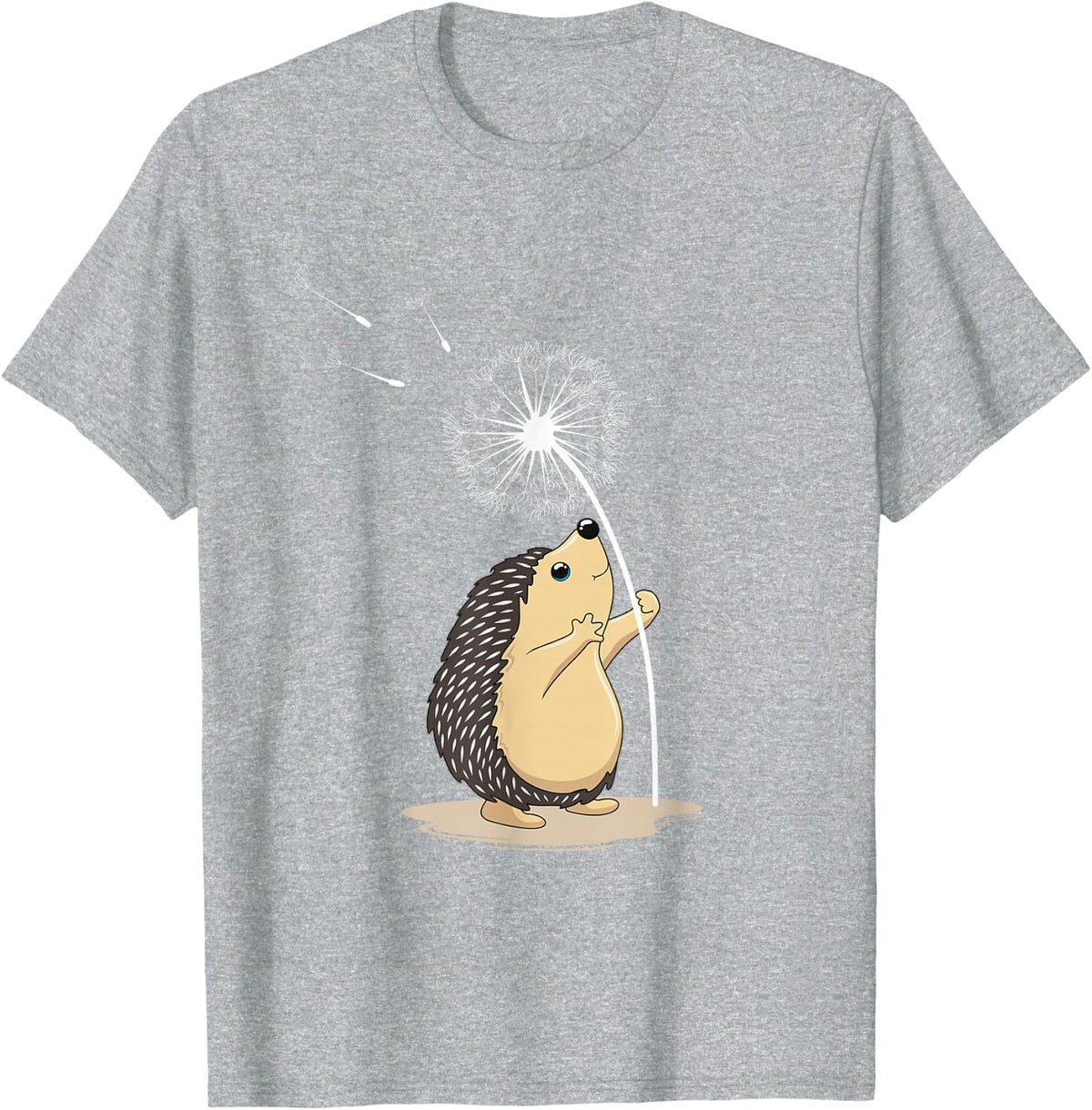 Dandelion Flower Print Lucky Charm Hedgehog T-Shirt - Heather Grey