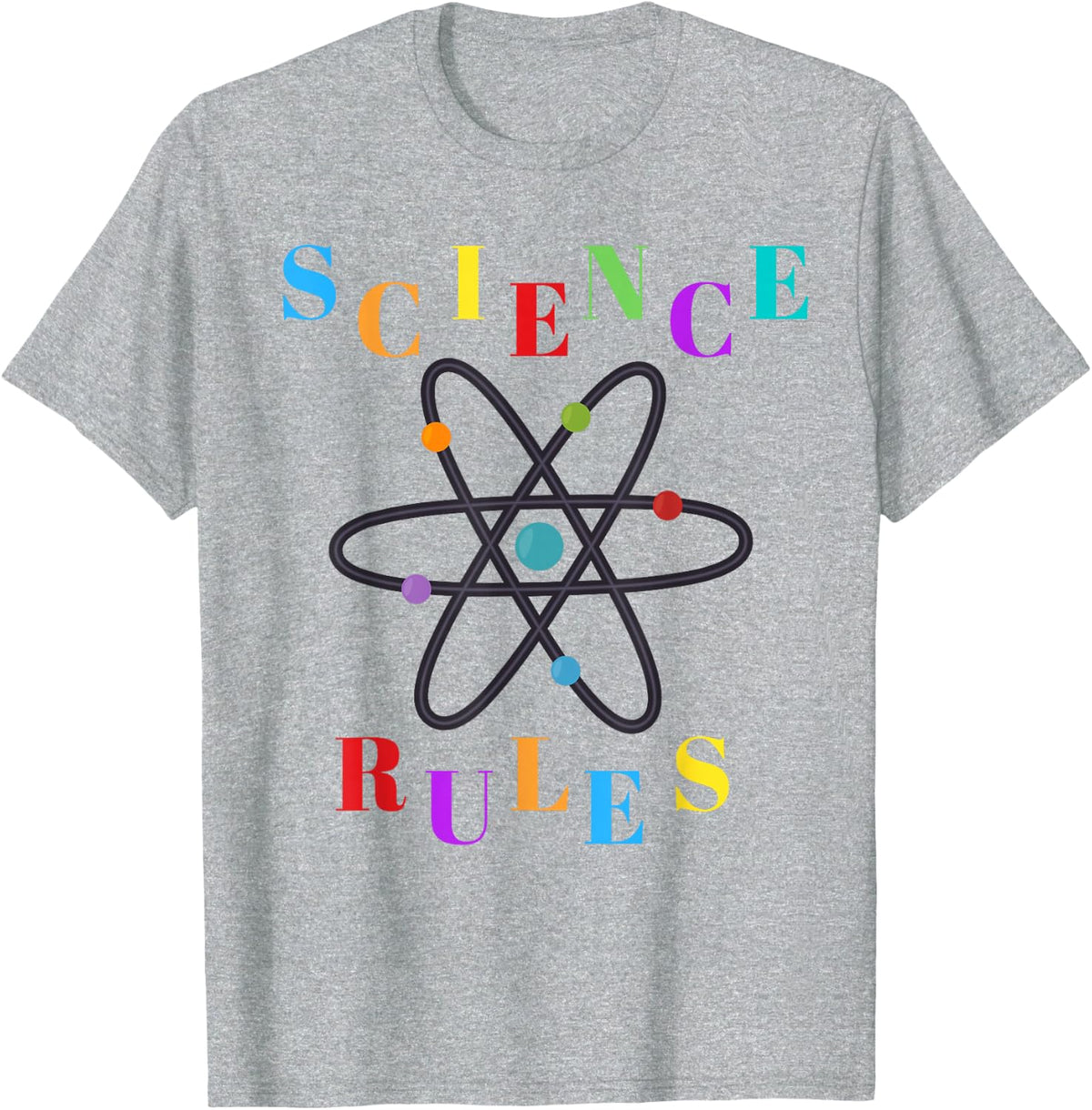 Science Rules (Colorful Atom Design) T-Shirt - Heather Grey