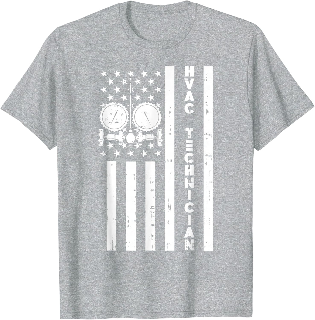 Vintage American Flag HVAC Technician T-Shirt - Heather Grey