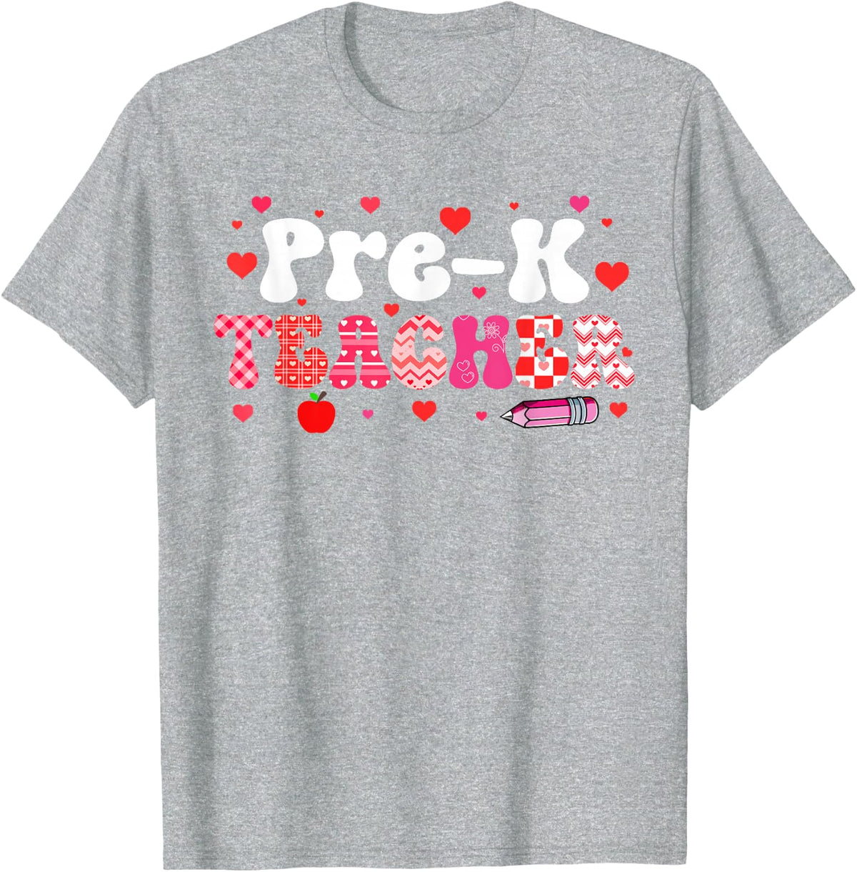Pre-K Teacher Valentine's Day Hearts Matching Job Team Lover T-Shirt - Heather Grey