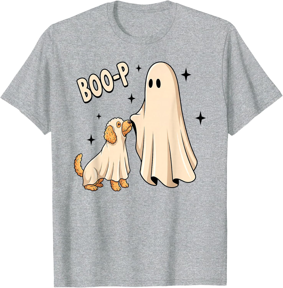 Boo P Ghost Boop Goldendoodle Cute Halloween Dog Meme T-Shirt - Heather Grey