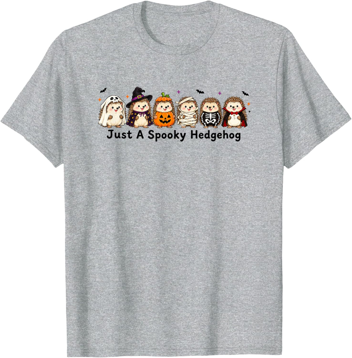 Just Spooky Hedgehog Lover Halloween Vampire Skeleton T-Shirt - Heather Grey