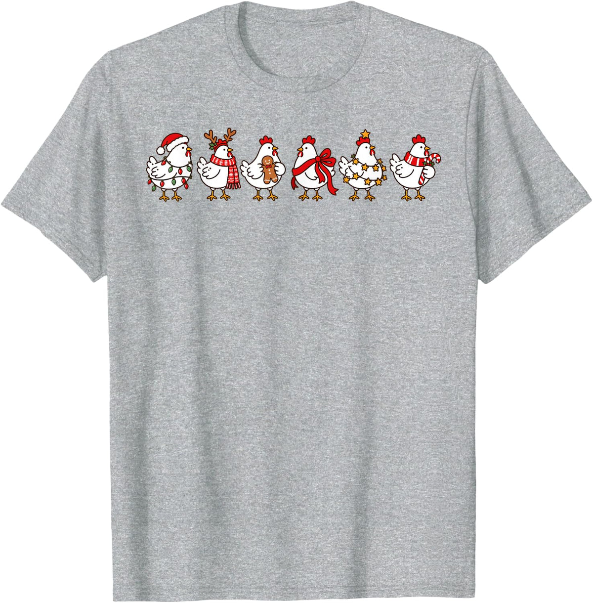 Christmas Lights Chicken Santa Funny Xmas Tree T-Shirt - Heather Grey