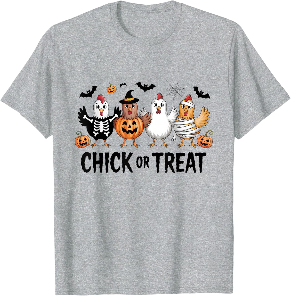 Chick Or Treat Halloween Witch Spooky Chicken T-Shirt - Heather Grey