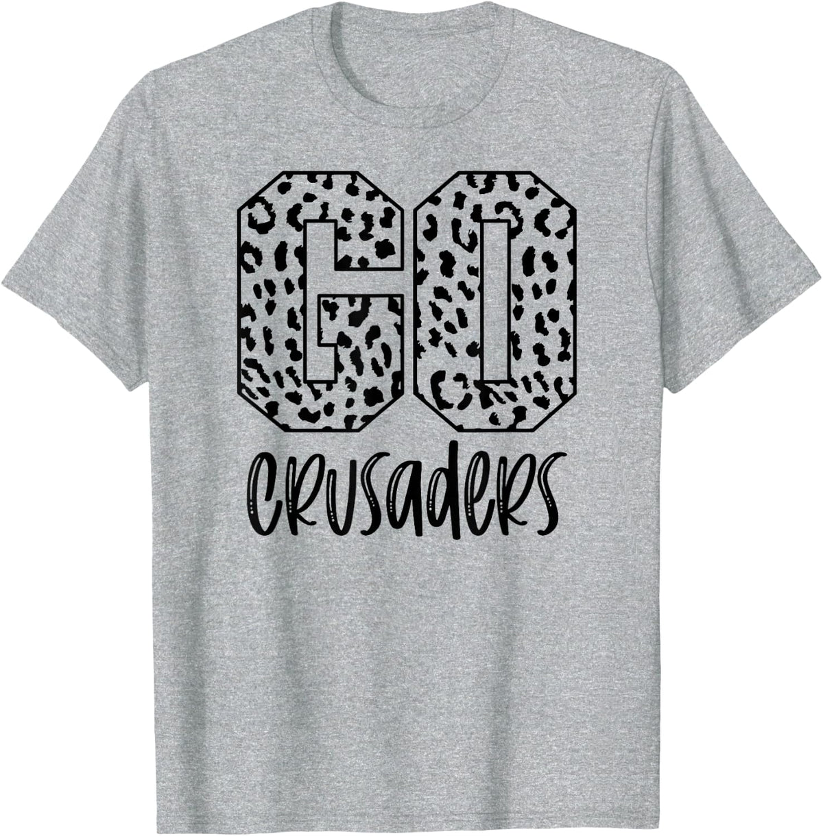 Crusaders Team Mascot School Spirit Game Night Leopard Print T-Shirt - Heather Grey