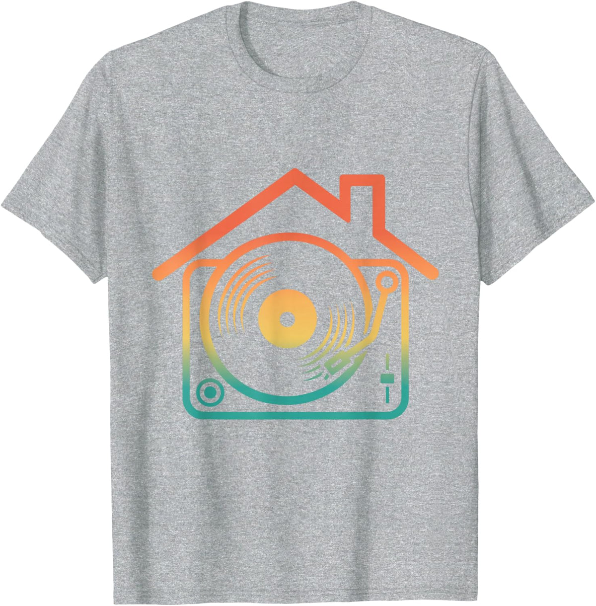 House Music DJ Vinyl Turntable Retro Gradient Art T-Shirt - Heather Grey